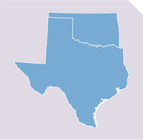 Map showing Local 484's jurisdiction across Oklahoma and Texas